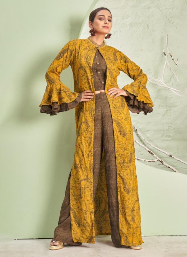 Rayon Cotton Brown Party Wear Printed Readymade Indo Western